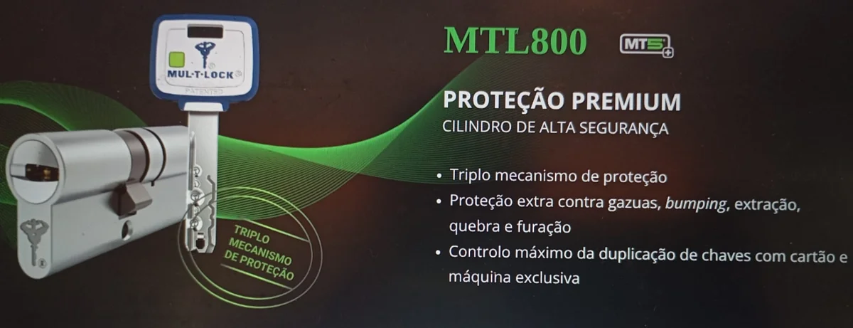 Cilindro e chave Mul-T-Lock MTL800 MT5+ com especificações de proteção